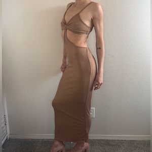 Brown cut out spaghetti strap beach dress